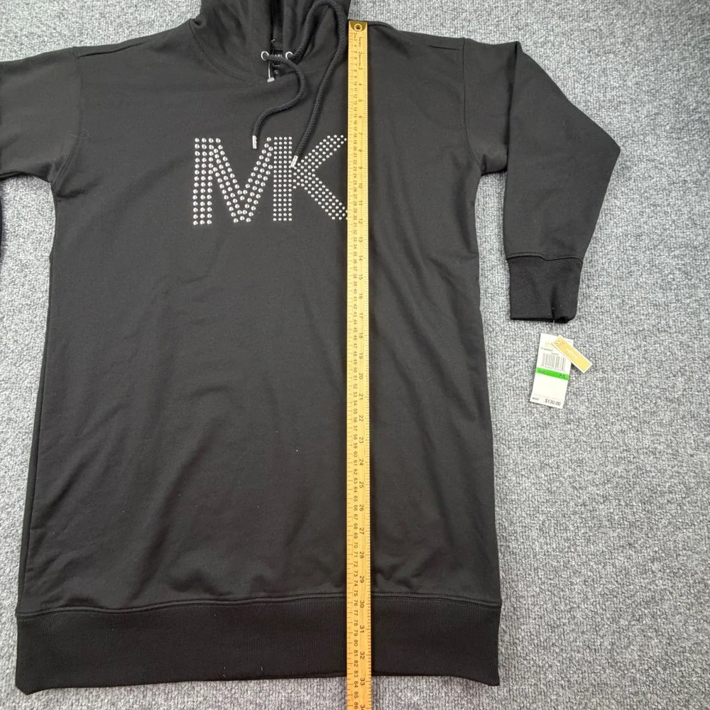 Michael Kors Black Studded MK Logo Hoodie Sweatshirt Dress Petite‎ Large NEW